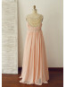 Peach Pink Chiffon Maternity Empire Waist Beading Back Prom Dress